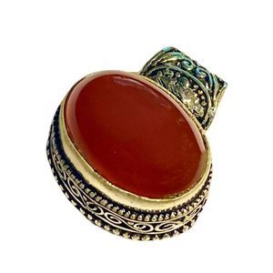 Natural Carnelian Gemstone in a Handmade Vintage-Look Pendant
